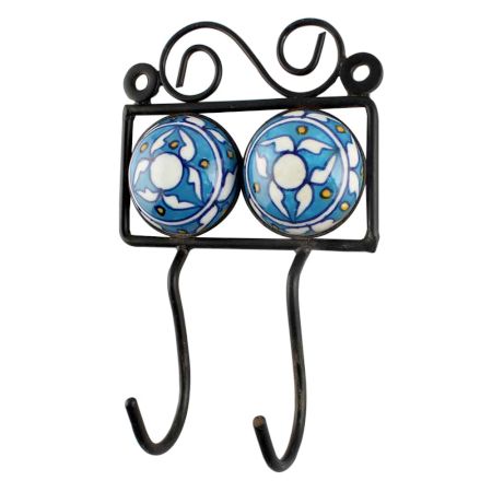 Turquoise Round Ceramic Tile Wall Hook